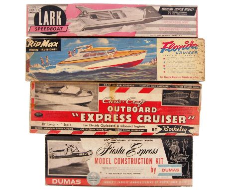 A collection of 4x vintage 1950's / 1960's wooden model boat kits. Comprising of; Chris Craft ' Outboard Express Cruiser ', a