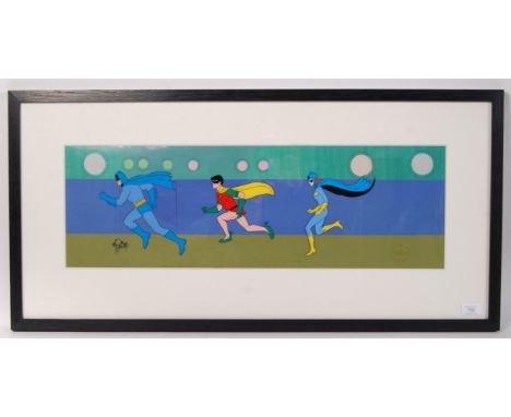 An incredible rare vintage ' The Adventures Of Batman ' Filmation cartoon series animation cel depicting Batman, Robin and Ba
