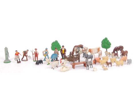 A charming collection of vintage lead Britains (possibly some other makes) Farm related figures and animals. To include; Man 