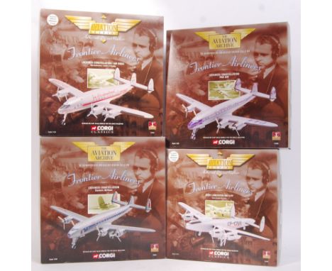 A collection of 4x Corgi Aviation Archive 1:144 scale diecast model aeroplanes. All from the ' Frontier Airlines  ' series. C