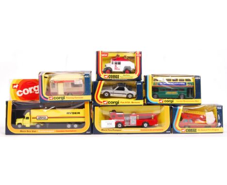 A good collection of 7x 'ex shop stock' Corgi diecast model cars and vehicles. Comprising of; 2029 Mack Fire Pumper, 2027 Mac
