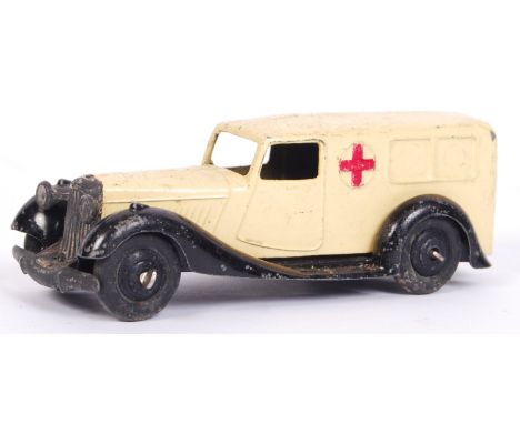 An early vintage pre-war Dinky diecast model No. 30f ' Ambulance '. Unboxed. White, with red cross painted detail. Generally 