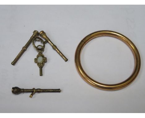 VICTORIAN GOLD COLOURED WATCH KEYS AND ROLLED GOLD BANGLE 
