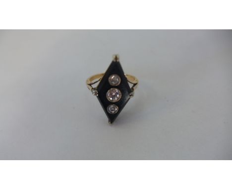 An Art DEco three stone diamond ring, set in 18ct yellow gold, size K, approx 5 grams, generally good condition 