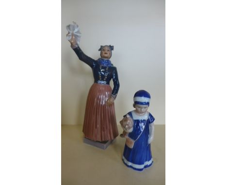 A Copenhagen figurine of a Fano woman, numbered 1325 to its base, approx 32cm high, together with a Royal Copenhagen figurine