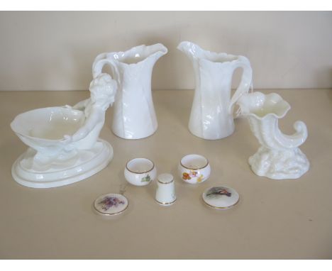 Nine pieces of Worcester china including a bonbon dish, thimble, cornucopia etc, in good condition with no damage 