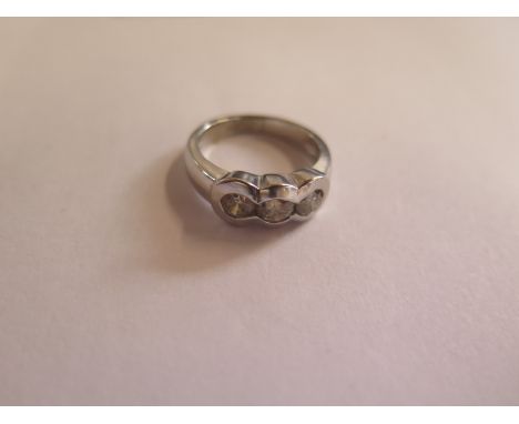 A 14ct white gold three stone diamond ring, approx 0.70ct, approx 5.5 grams, size K, in good condition 