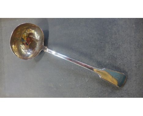 A silver ladle Edinburgh 1826 - 33cm long, approx 6.25 troy oz - Multiple dents to bowl, otherwise generally good 