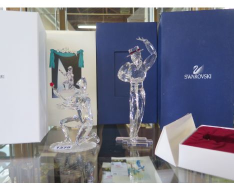 A Swarovski figure Magic of dance Antonio 2003 and 2001 - masquerade Harlequin, as new boxed 