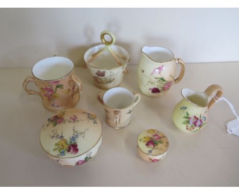 Nine pieces of late 19th and early 20th century Worcester chine miniature and other smaller items, finely decorated with flow