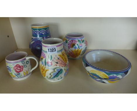 Five pieces of Poole pottery, all appear good but all have crazing 