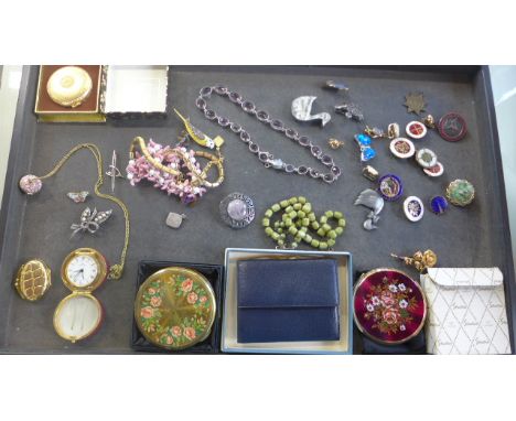 A collection of silver and costume jewellery and compacts, including a sterling Norwegian enamel butterfly brooch 