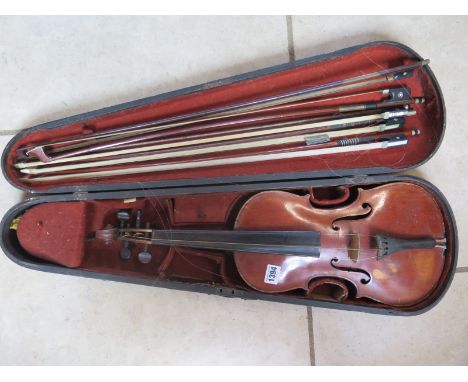 A violin with label The Maidstone John G Murdoch, with a two piece 14 inch back, general usage wear, consistent with age, no 