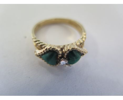 A 9ct gold malachite and diamond ring, size P, approx 4 grams, generally good 