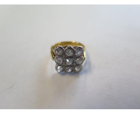 A 22ct gold nine stone diamond ring, approx 6.1 grams, size L - overall 1ct in diamonds, in good condition but with some wear