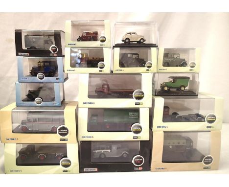 Sixteen Oxford diecast OO scale vehicles, cars, fire engine, bus, taxi etc. P&amp;P Group 3 (£25+VAT for the first lot and £5