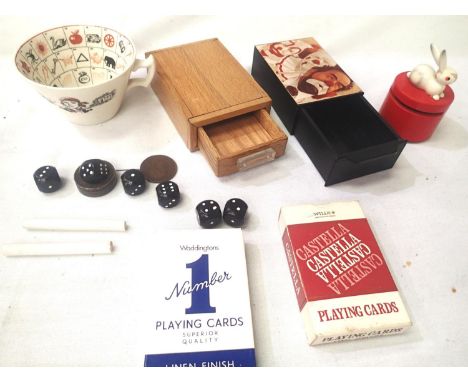 Mixed magic items including loaded dice, magic boxes and fortune telling cup. P&amp;P Group 2 (£18+VAT for the first lot and 