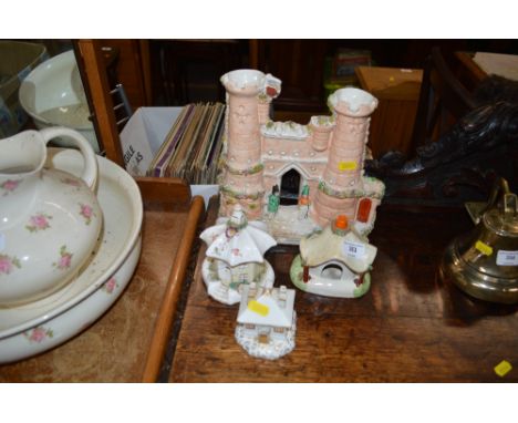 A Staffordshire Castle Sebastopol; together with two pastille burner cottages; and Chamberlains Worcester Cottage 