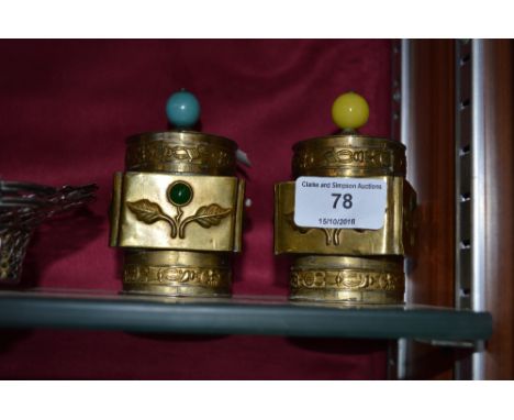 Two Chinese brass and enamel pots and covers 