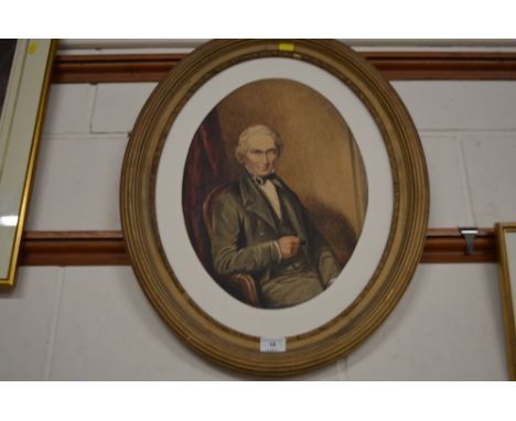 English school, oval watercolour portrait study of a seated gentleman