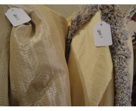 Two pairs of silk interlined curtains of pale gold colour    CONDITION REPORTS  Measures approx 200 cms in length, width at t