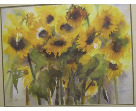 J. HARVEY "Battling Galleons" oil on canvas signed lower right together with colour print of sunflowers