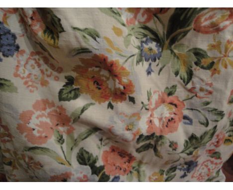 Two pairs of vintage cotton lined curtains of floral design, together with a pair of vintage cotton interlined curtains with 
