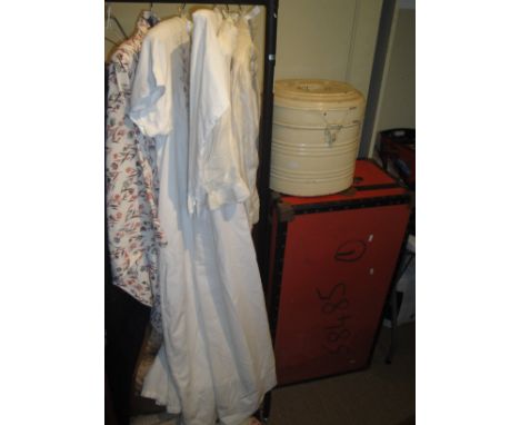 An Edwardian silk blouse with embroidered floral decoration, a cotton blouse, two nightdresses and a Japanese floral decorate