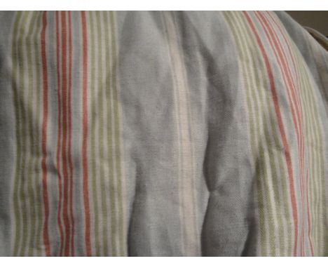 A pair of Colefax & Fowler cotton interlined curtains of striped design in blue, green and pink, together with matching pelme
