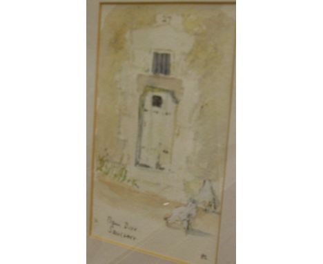 HUGH CASSON "Barn Door, Sancerre", watercolour, initialled lower right, together with AFTER HUGH CASSON "Trinity College Oxfo