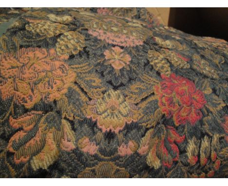 A pair of large interlined curtains of brocade style material and matching tie backs