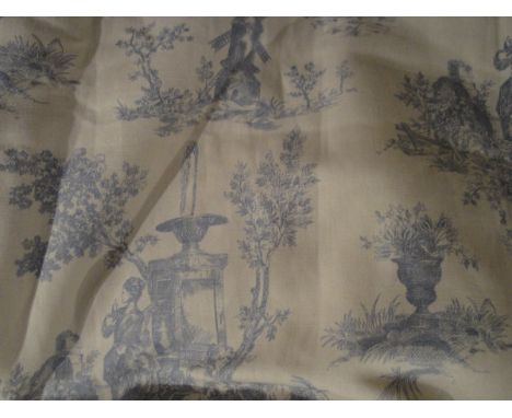 A pair of cotton "Etolie de Jolie" cotton interlined curtains, the plain ground with blue pattern