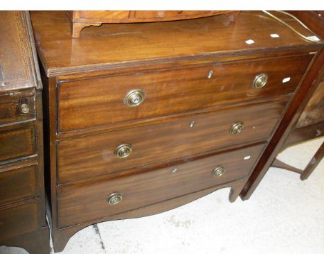 A 19th Century mahogany chest of three long drawers on bracket feet