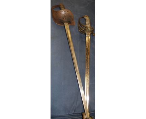 A Victorian Infantry Officer's sword with shagreen and wirework grip, the knuckle guard with Royal Cypher, the blade engraved