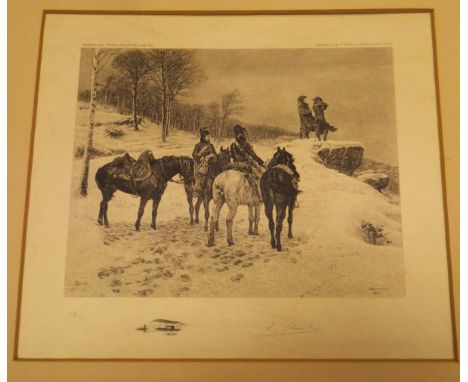 AFTER MEISSONIER "Napoleonic Cavalry in Snow" black and white engraving together with various other engravings and etchings a