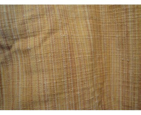 Two pairs of cotton interlined curtains with orange striped ground, together with matching pelmets and three pairs of plain y
