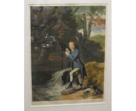 AFTER LAWRENCE JOSSET "Young boy with catch", colour print, artist blind studio stamp lower left