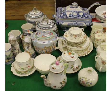 A collection of various china wares to include a Herend baluster shaped coffee pot and cover, Herend chocolate pot, cover and