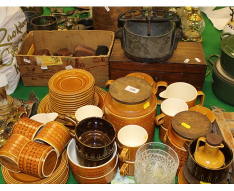 A Hornsea Pottery "Saffron" tea set, a 19th Century mahogany tea caddy, a Follows & Bate Limited "The Crown No 2", tongue and