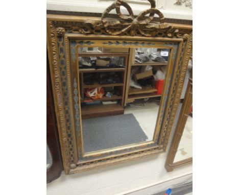 A 19th Century rectangular wall mirror with link chain decoration to a blue painted ground with egg and dart outer border