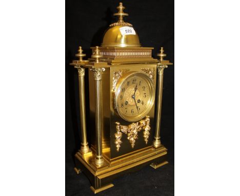 A French mantle clock of architectural form, the eight day movement with circular dial and Arabic numerals by Samuel Marti of