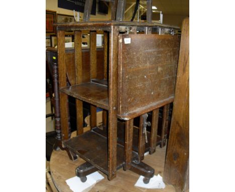 A collection of furniture comprising a late Victorian oak revolving bookcase with fold down reading slope, a late Victorian m