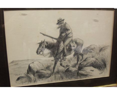 R. W. H. "Piet" General Piet Cronje-Boer War General on horseback pencil sketch initialled lower right, titled lower left
