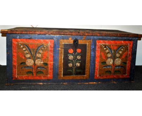A 19th century Austrian painted pine trunk, W. 125 x 56 x 48cm.