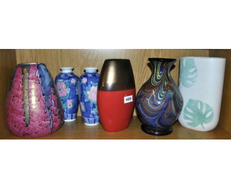 Six mixed ceramic and glass vases, approx. H. 24cm.