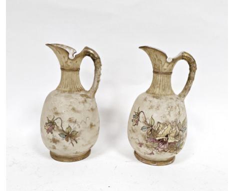 Pair of Art Nouveau Austrian blush ivory ceramic jugs, marked R St K, 16cm high