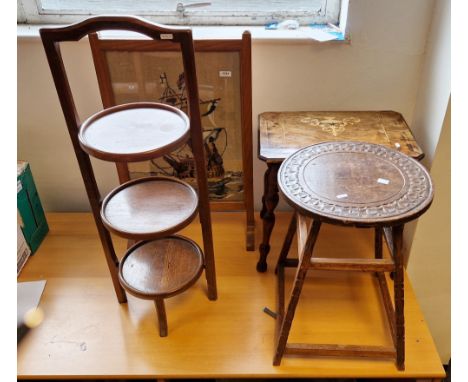 Collection of four items of furniture&nbsp;including an early 20th century stained wooden circular table with carved band to 
