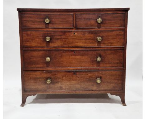 Early 19th century mahogany chest&nbsp;of two short over three graduating long drawers with cockbeaded edges and brass knob h