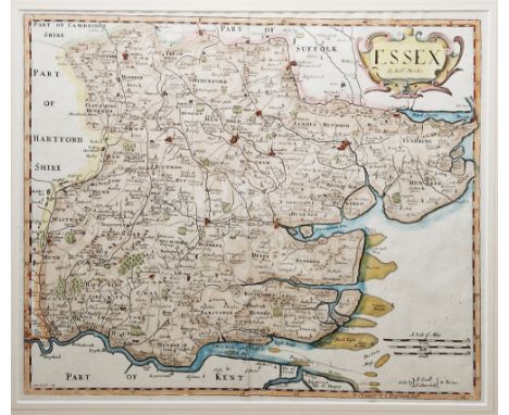 After Robert Morden Three hand-coloured engraved maps to include "Essex", by Sutton Nicholls, sold by A. Swale, A. Churchill 