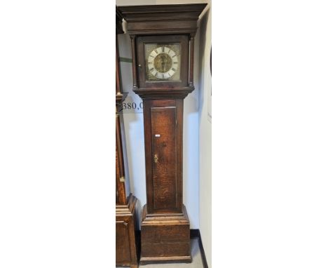 Late 17th/early 18th century 30-hour oak longcase clock, the 10" brass square dial with roman numerals on silvered chapter ri